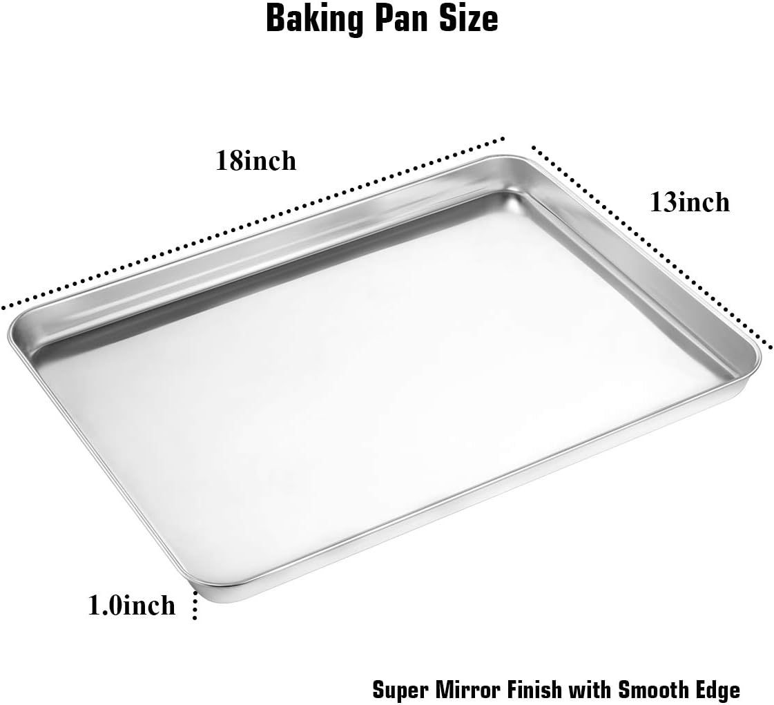 Wildone Baking Sheet Set of 2 - Stainless Steel Cookie Sheet Baking Pan, Size 18 x 13 x 1 inch, Non Toxic & Heavy Duty & Mirror Finish & Rust Free & Easy Clean