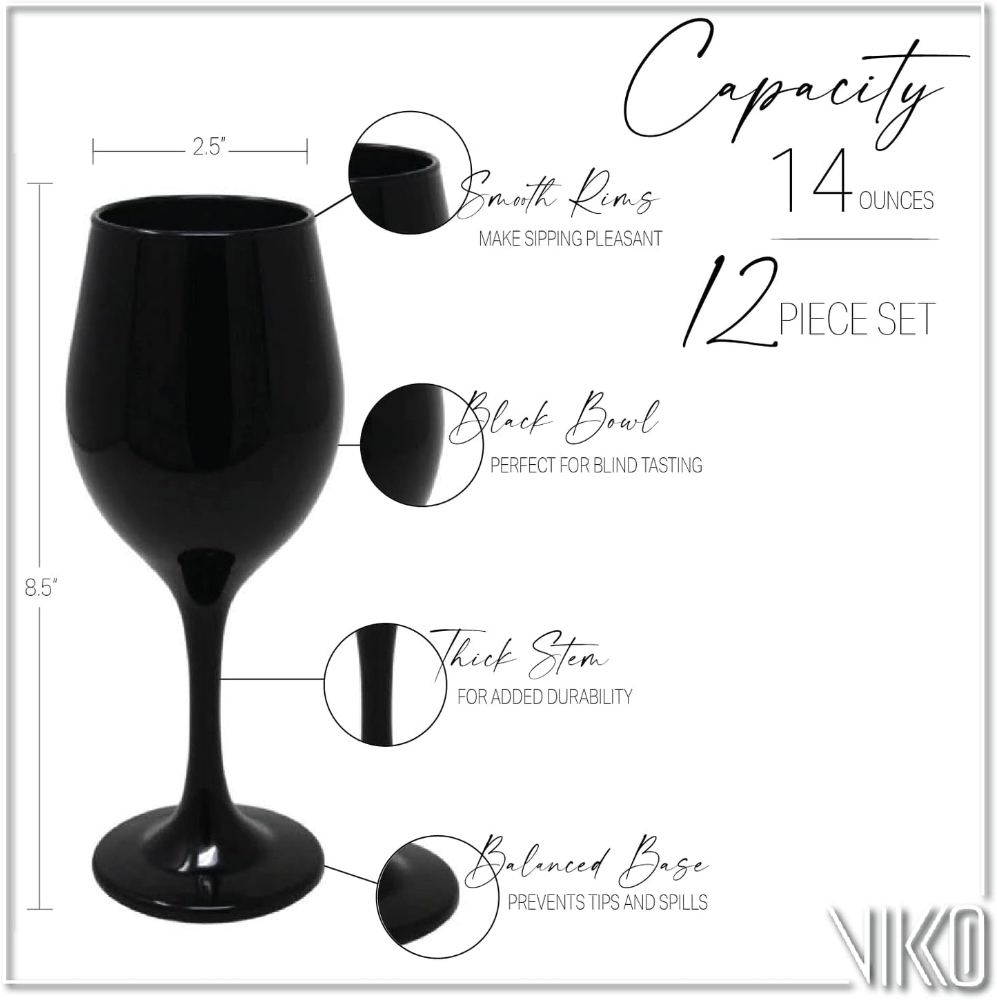 Vikko Décor Wine Glasses,14 Oz Fancy Wine Glasses With Stem For Red And White Wine, Thick And Durable Wine Glass, Dishwasher Safe, Great For Wine Tasting, Set Of 12