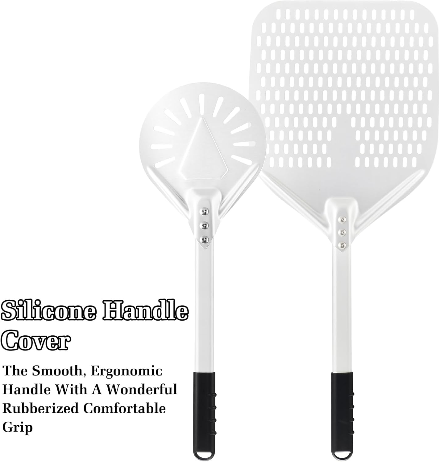 12 Inch + 7 Inch Perforated Pizza Peel Set, Pizza Turning Peel with Metal Handle, Pizza Spatula Paddle for Homemade Pizza Oven Accessories