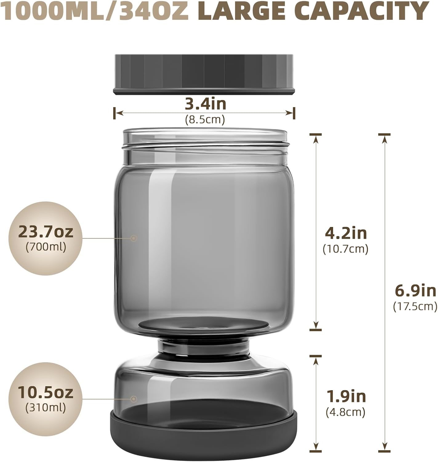 Luvan Pickle Jar with Strainer Flip, 34oz Pickle Container with Strainer, Upside Down Pickle Flip Jar,Glass Pickle Holder with Leakproof Airtight Lid, Hourglass Pickle Storage for Olive,Jalapeno-Grey