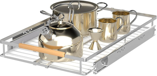 Expandable Pull Out Drawer Cabinet Organizers, Heavy Duty Slide Out Storage Shelf for Home Kitchen Pantry Cupboard Pots Pans, Adjustable Width from 12.1"~18.4", Stainless Steel 1 Pack