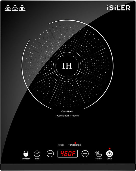 Portable Induction Cooktop, iSiLER 1800W Sensor Touch Electric Induction Cooker Hot Plate with Kids Safety Lock, 6.7" Heating Coil, 18 Power 17 Temperature Setting Countertop Burner with Timer