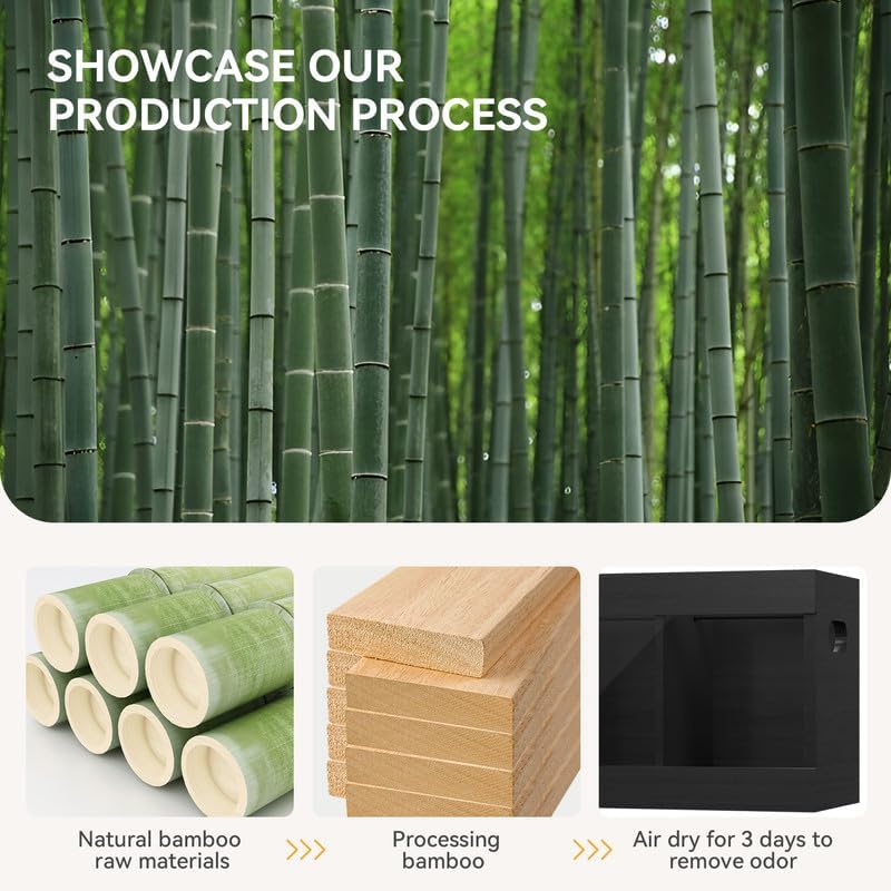 Yofidra Bamboo Utensil Holder & Silverware Organizer: Extra Large Cooking Spoon Holder with Absorbing Drying Stone and 6 Compartments Kitchen Countertop Farmhouse Decor 11.8"X4.7"X5.9" Black