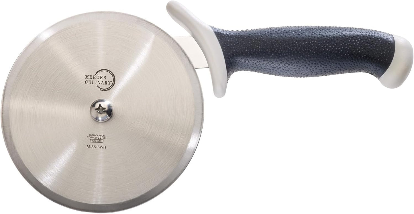 Mercer Culinary Millennia Pizza Cutter with White Handle, 5 Inch Wheel, Stainless Steel