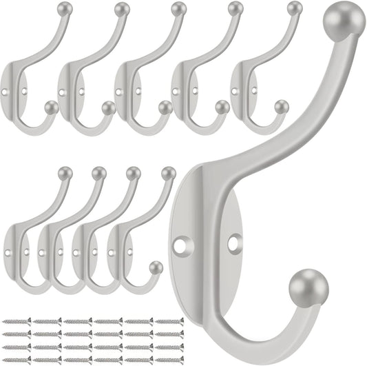 ZEYU Wall Hooks, 10Pcs Coat Hooks Hardware Towel Hooks for Hanging Coats Double No Rust Black Robe Hooks Wall Mounted with Screws for Key, Towel, Bags, Cup, Hat