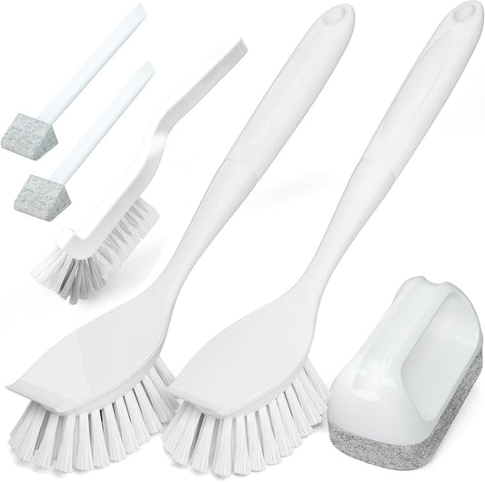 Holikme Cleaning Brush Set, Scouring Pad for Cleaning, Groove Gap Brushes for Pot, Pan, Kitchen Sink, Wire Brushes (White)