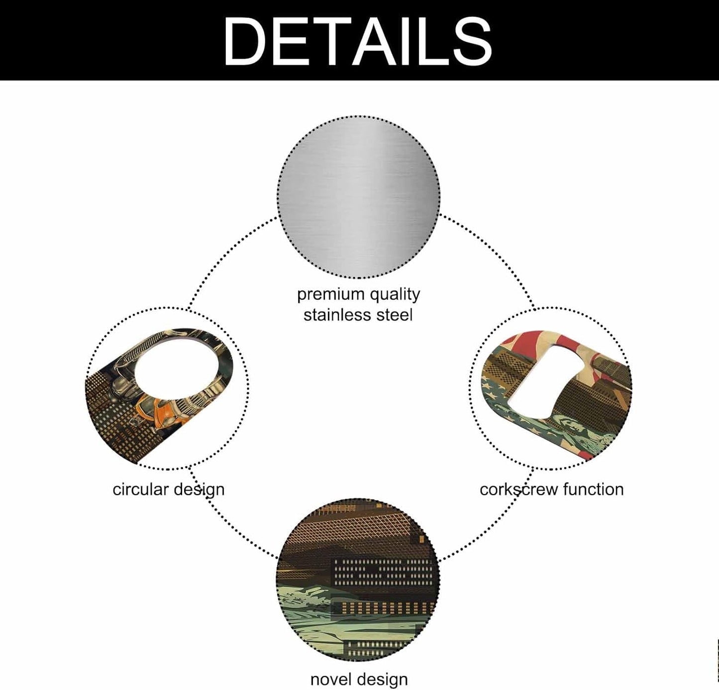 Vintage America Flag Stainless Steel Bottle Opener Auto Skyscraper Travel Freedom Landmark Flat Beer Bottle Opener Keychain for Home Kitchen Bar Restaurant Party Birthday Gift