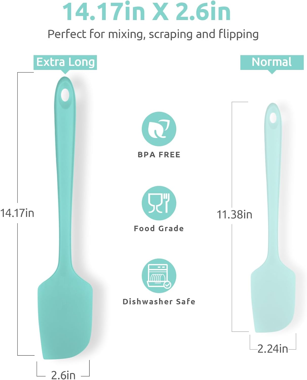 14in Extra Large Silicone Spatula: U-Taste 600ºF Heat Resistant Flexible Silicon Mixing Stirring Cooking Scraping Baking Bowl Scraper Seamless Spreader for Kitchen Nonstick Cookware (Aqua Sky)