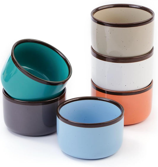 Juimma Ramekins 6 oz, Creme Brulee Ramekins Oven Safe, Ramiken Small Bowls Ceramic Baking Dishes for Pudding Custard, Dipping Sauce Cups for Souffle Ice Cream, Set of 6, Morandi Color