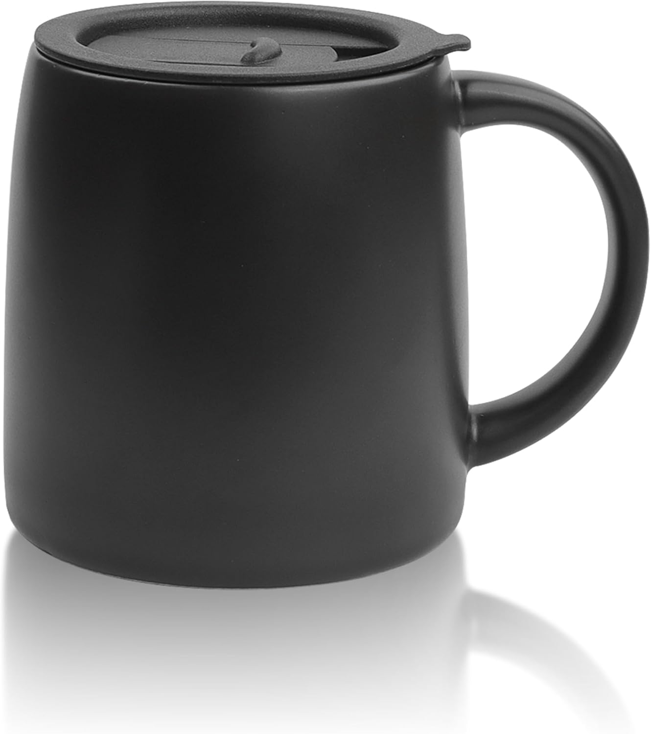 Classic Mug, 14 oz Large Coffee Mug with Handle, Ceramic Porcelain Tea Cup, Smooth Matte (Sliding Lid, Black)