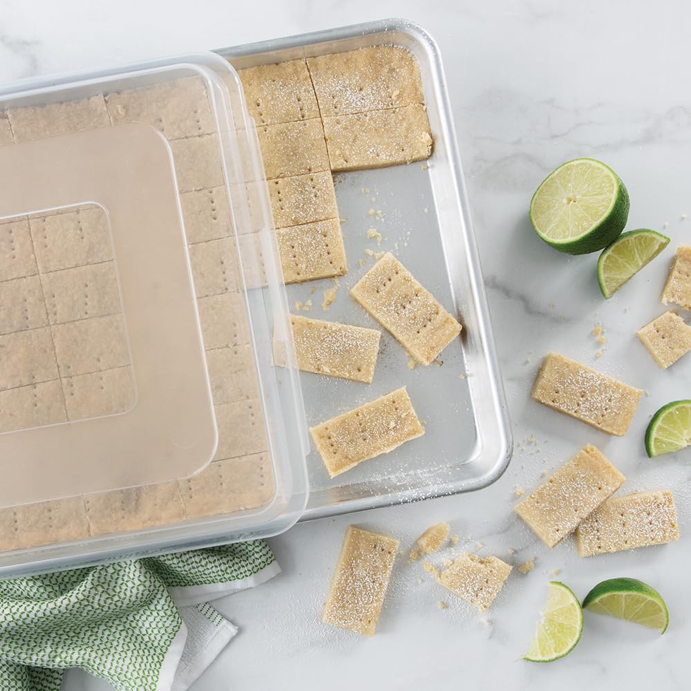 Nordic Ware Naturals Half Sheet Set - USA Made Aluminum Commercial Quality Sheet Pan for Baking or Roasting, Encapsulated Galvanized Steel Rim Prevents Warping, 2pk Half + Lid