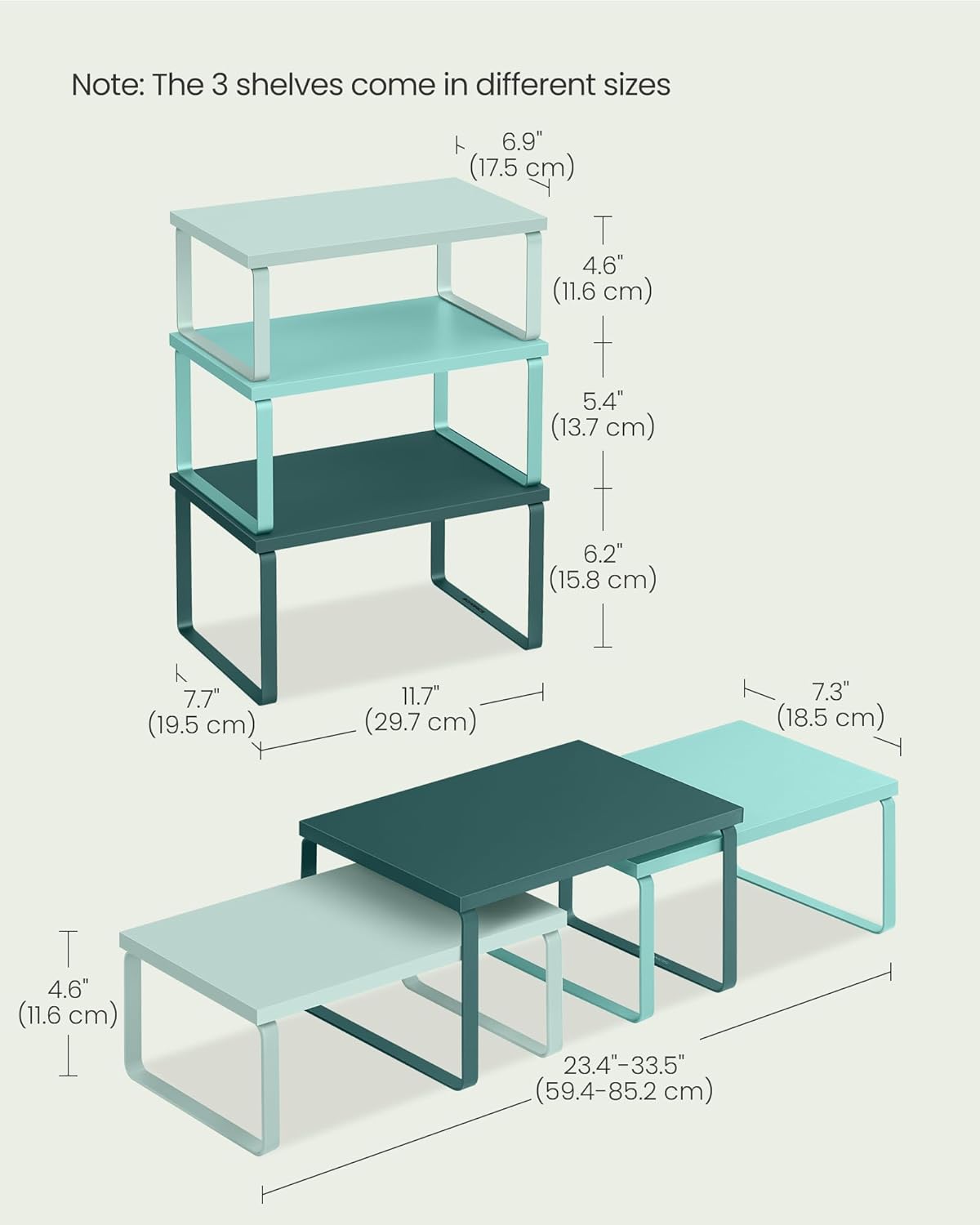 SONGMICS Cabinet Organizer Shelf, Set of 3 Kitchen Counter Shelves, Kitchen Storage, Spice Rack, Stackable, Expandable, Green UKCS220C01