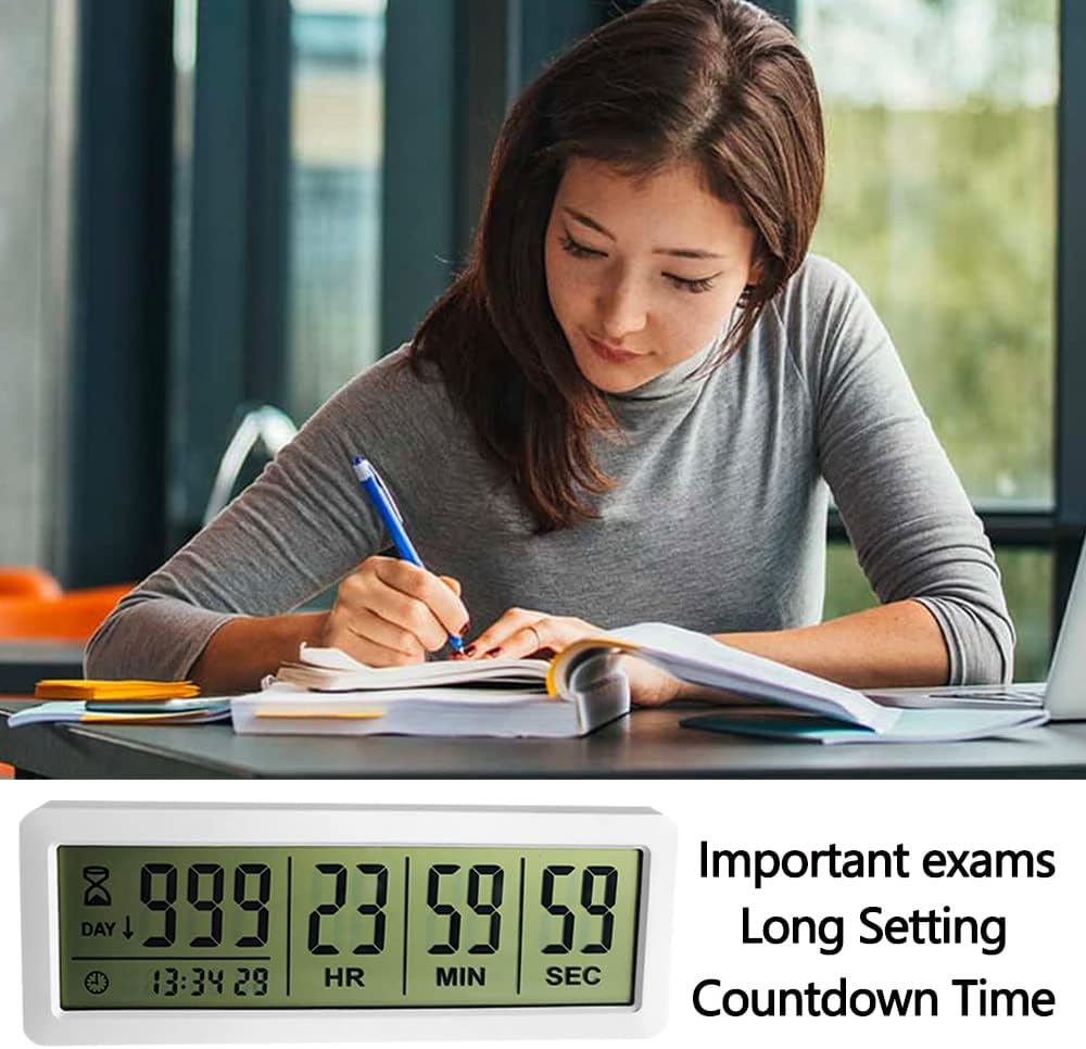 FCXJTU Digital Countdown Days Timer Clock - White Upgraded Big 999 Days Count Down Clock with Bracket Strong Magnetic Back for Retirement Wedding Vacation Birthday Holidays (999Day)