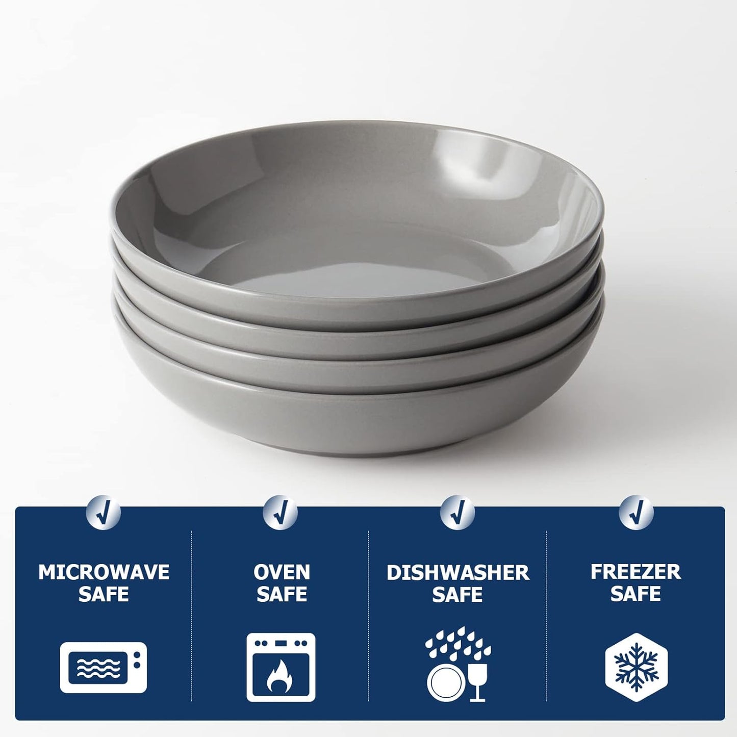 Y YHY 8.6" Vivid Gray Pasta, Salad & Soup Serving Bowls Set of 4, 32oz Large Ceramic, Microwave, Oven & Dishwasher Safe, Sturdy Porcelain Perfect for Daily Dining, Family Gatherings, Parties & Gifts