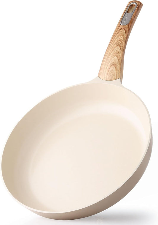 SENSARTE Ceramic Nonstick Frying Pan Small Skillet 8Inch Non Stick Omelette Pans, Non-toxic Healthy Kitchen Cooking Chef's Pan, Free of Intentionally Added PFOA/PFAS/PTFE, Induction Compatible, Taupe