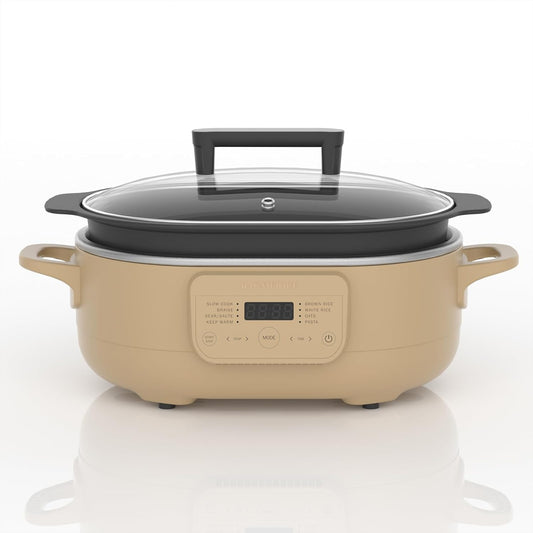 MAGNIFIQUE 6 Quart Multi-Cooker, with 8-in-1 Casserole Programmable Slow Cooker, Dutch Oven, Pasta, Nonstick, Oven Safe Pot to 500°F Brown Sugar