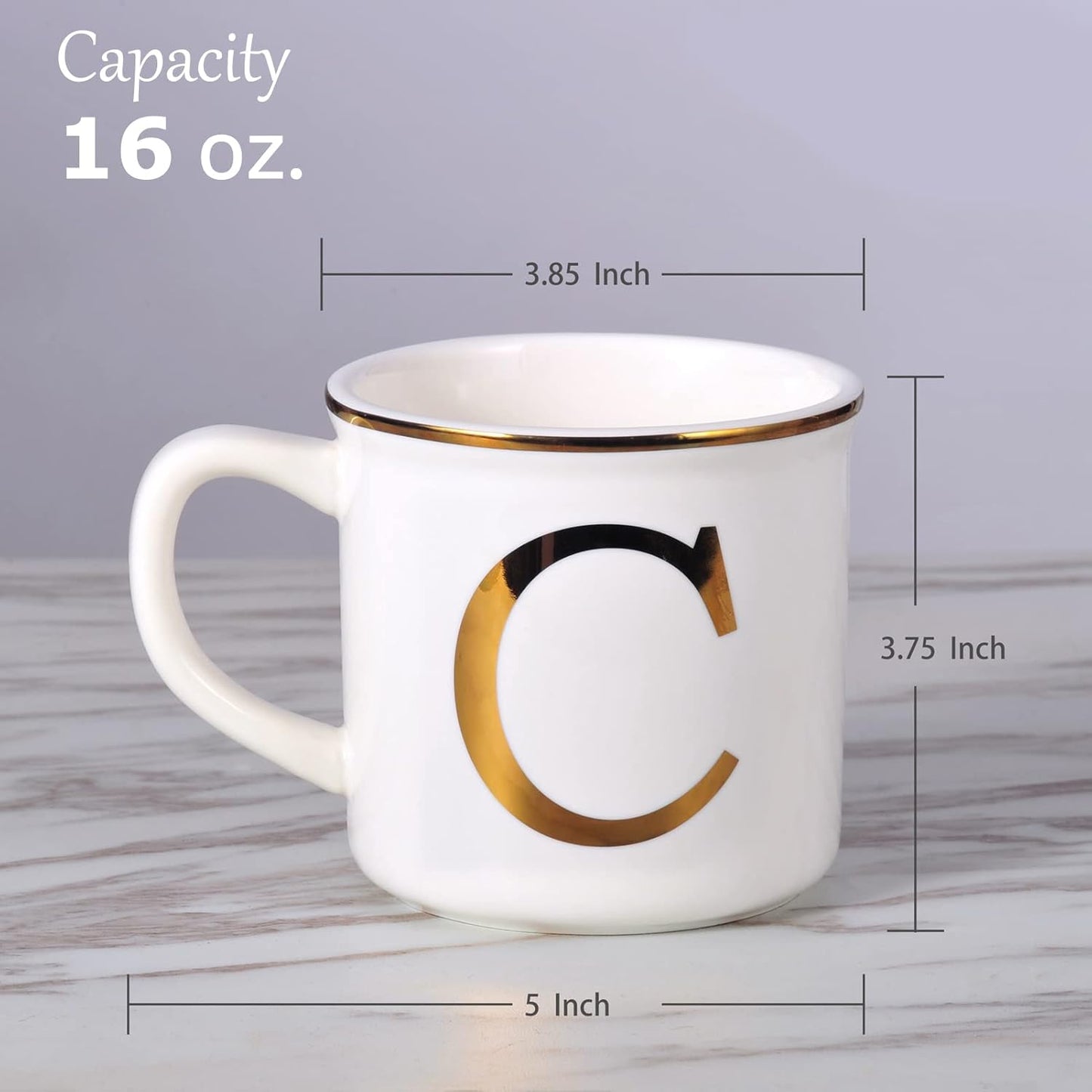 Miicol Ceramic Coffee Mug 16 oz, Monogram Coffee Cup, Golden Initial Tea Mug, Personalized Tea Cup, Unique Gift, Large Mug for Home, Office, Letter C