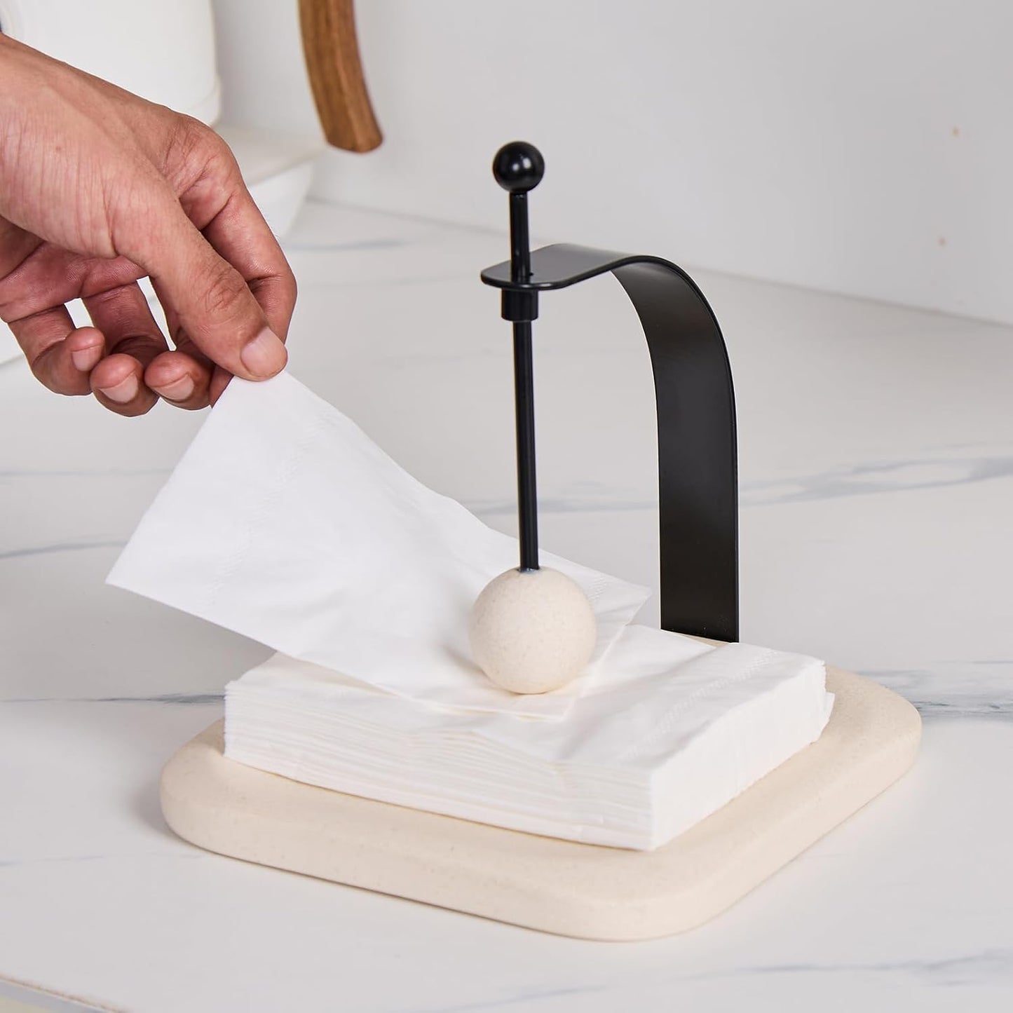 Beige Sand Stone Napkin Holder - Decorative Square Paper Napkin & Towel Holder for Kitchen, Restaurant, Bathroom - Durable Resin Table Organizer - Stylish Home Gift