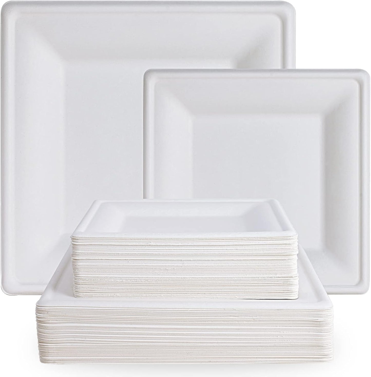 ECOLipak 120 Pack Compostable Paper Plates, 10 inch and 8 inch Heavy Duty Eco friendly Sugarcane Biodegradable Disposable Square Plates for Party Dinner Birthday