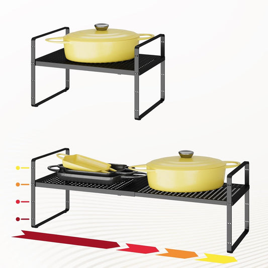 Hole Pattern Expandable Shelf Organizer,1Pack 10.2" Wide Easy to Assemble Cabinet Organizer Shelf, 16.5~27.1" Adjustable Height&Stackable Spice Organization for Cupboard, Black