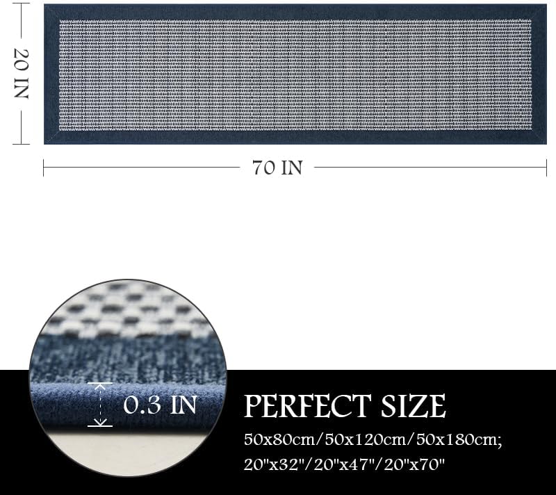 PADOOR Kitchen Mats for Floor, Kitchen Rugs Non Slip Washable, Rubber Backed Kitchen Runner Super Absorbent Long Kitchen Floor Mat Sink Rug, 20”x70” Blue