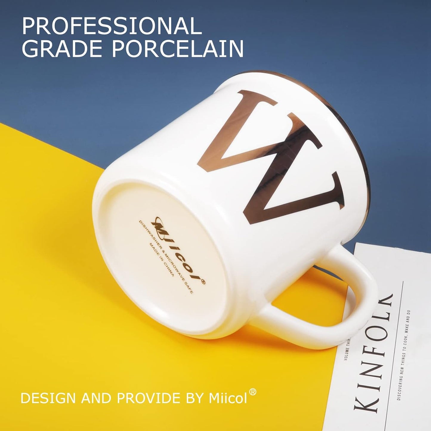 Miicol Ceramic Coffee Mug 16 oz, Monogram Coffee Cup, Golden Initial Tea Mug, Personalized Tea Cup, Unique Gift, Large Mug for Home, Office, Letter W