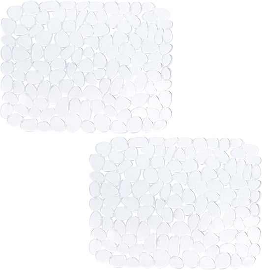 OTHWAY 2Pcs Kitchen Sink Mats, 15.7" x11.8" Scratch Free Sink Protector for Stainless Steel/Porcelain Sinks, Pebble Design Quick Drain Dish Drying Mat Clear