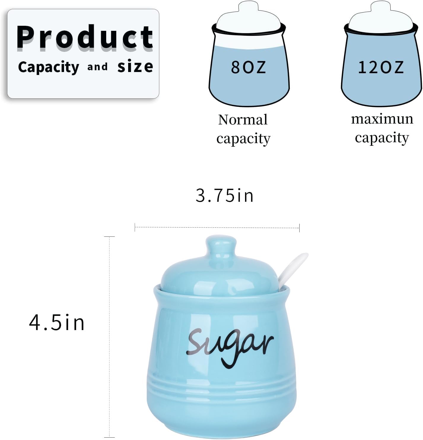 HAOTOP 12oz Sugar Bowl with Lid and Spoon,Ceramic Sugar Jar Sugar Dispenser Sugar Container Coffee Bar Accessories, Kitchen Countertop Canisters,Turquoise