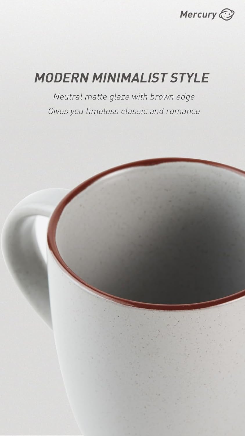 famiware Mercury Coffee Mugs 13 oz, Coffee Mugs Set of 6 with Handle, Cups for Latte, Hot Tea, Cappuccino, Mocha, Cocoa, Light Grey