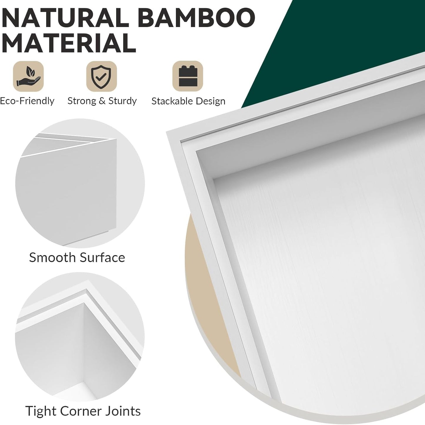 Bamboo Drawer Organizer, Small Silverware Organizer for Kitchen Drawer, Stackable Utensil Organizer, 2 Pcs Flatware Organizer Wooden Storage Box Tray (White, 6 X 3 X 2 Inch)