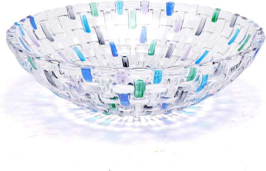 Hand Painted Blue Woven Glass Crystal Salad & Fruit Bowl Decoration,Centerpiece For Home,Office,Wedding Decor, Fruit, Snack, Dessert, Server (Blue)