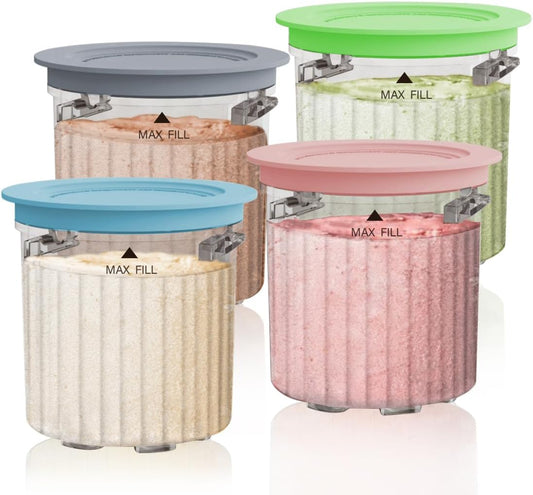 NANOBABY Pint Containers and Lids Replacement Compatible with Ninja Creami Breeze NC100/NC200 Series Ice Cream Makers, 16oz Pint Cups Replacement for NC101 NC201 NC201Q NC205A, 4-Pack, BPA Free, Clear