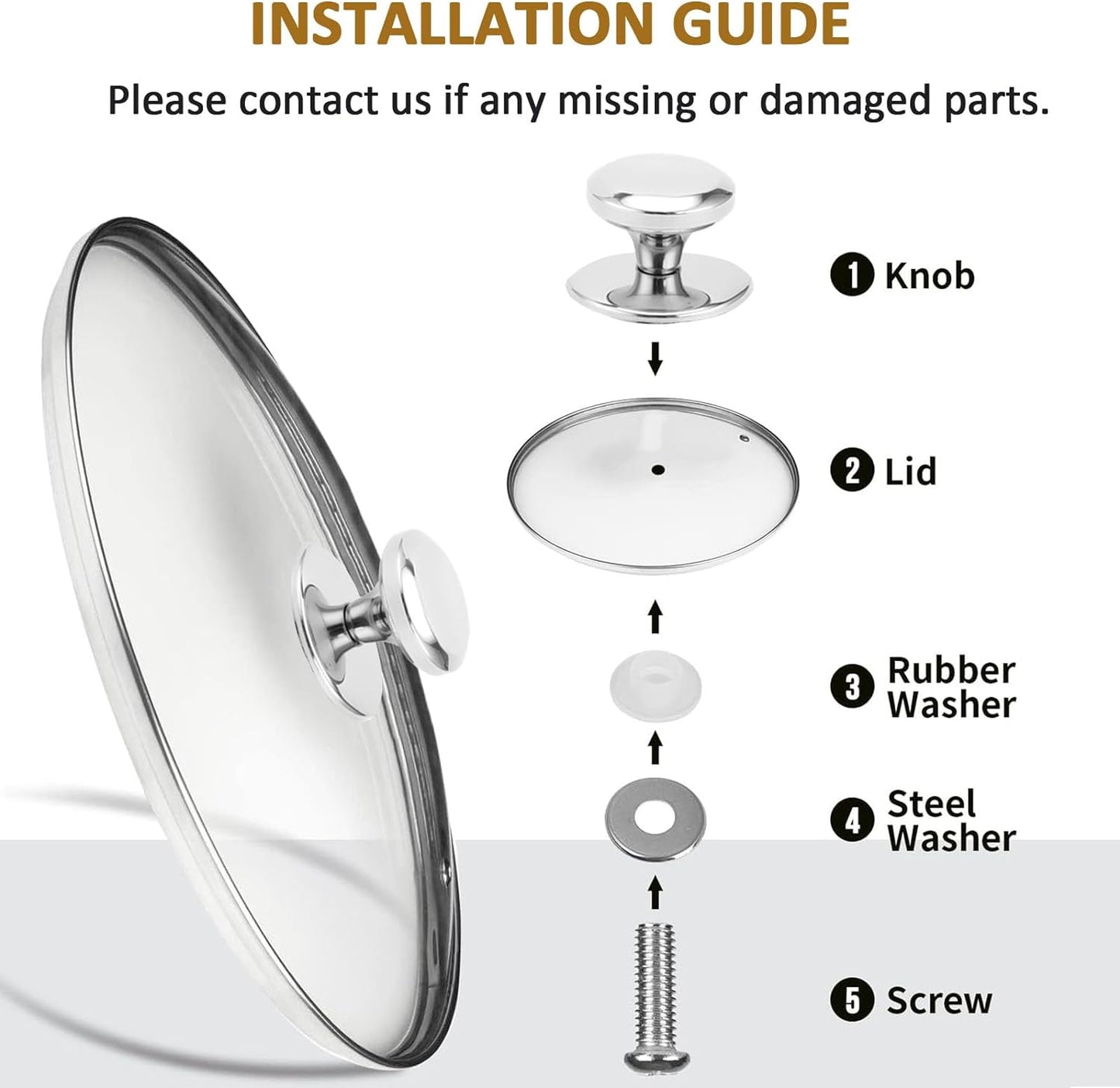 Glass Lid for 11 Inch Stainless Steel Cast Iron Skillets Frying Pans, 28cm Tempered Lids for Dutch Ovens, 11 In Pan Cover with Stainless Steel Rim for Stock Pots, Dishwasher Safe