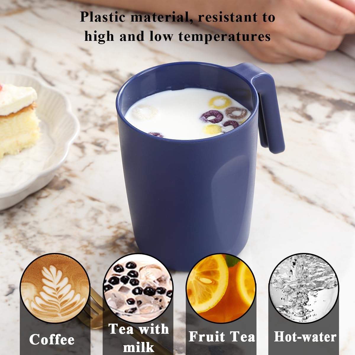 Kyraton Plastic Mug Set 12 Pieces, EURO Blue Unbreakable And Reusable Light Weight Travel Coffee Mugs Espresso Cups Easy to Carry And Clean, Dishwasher Safe