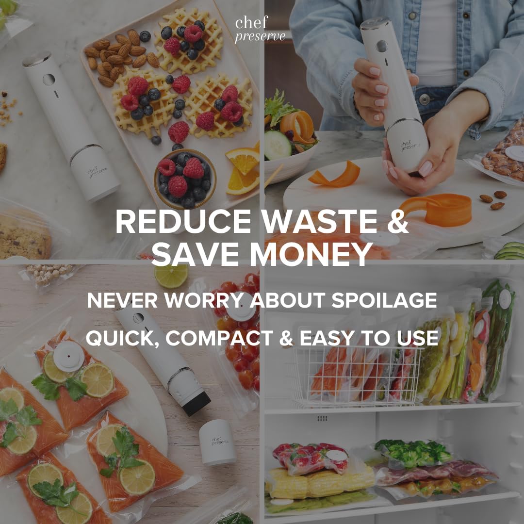 Chef Preserve Reusable Vacuum Sealer Bags for Food – 60 BPA-Free Food Storage Bags, Freezer, Microwave – Odor-Resistant, Leak-Proof – Compatible with Chef Preserve Vacuum Sealers