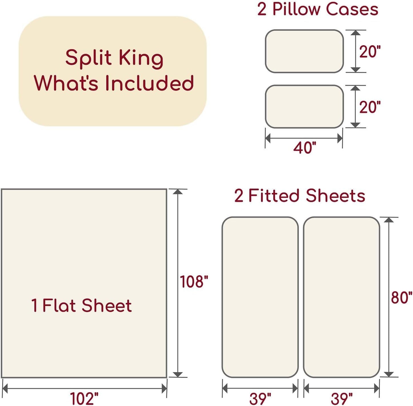 Mellanni Split King Sheets Set - 5 PC Iconic Collection Bedding - Hotel Luxury, Extra Soft, Cooling Bed Sheets - Wrinkle, Fade, Stain Resistant (Split King, Tan)