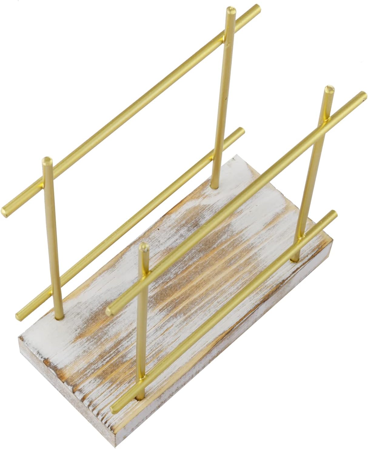 MyGift Metal Napkin Holder with Shabby Whitewashed Solid Wood Base, Dining Table Square Napkin and Cocktail Serviette Dispenser Rack, Kitchen and Dining Accessories