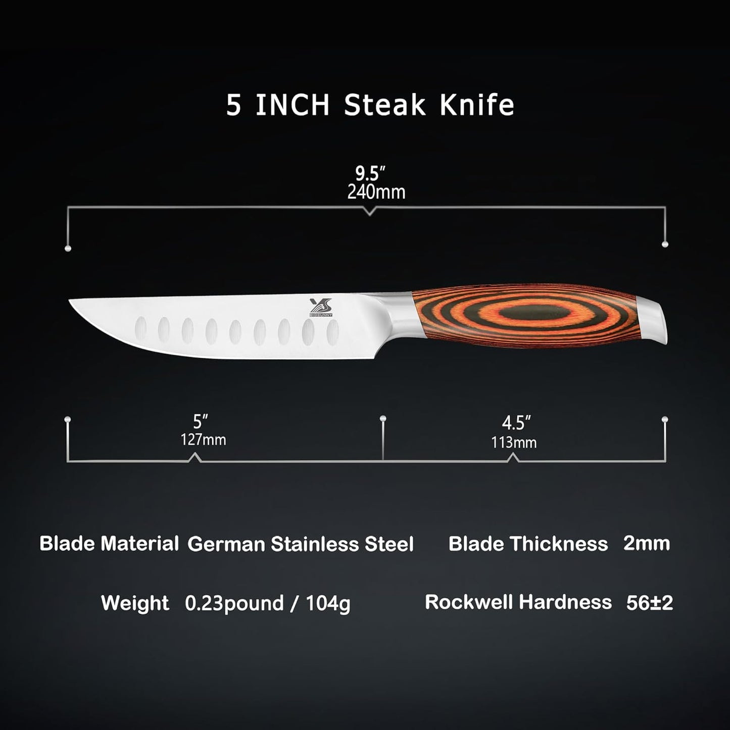 MSY BIGSUNNY Steak Knife Set, 4-Piece, German Steel 5-Inch Blade, High-end Ergonomic Handle Steakhouse Knife Set (Steak Knife Set 5")