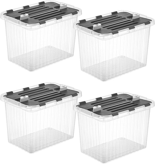 Superio Storage Bins with Lids, Clear Plastic Containers for Organizing, Stackable Totes, BPA Free, Odor Free, Organizer Boxes for Home, and Dorm (4 Pack, 20.25"x14"x14.6")