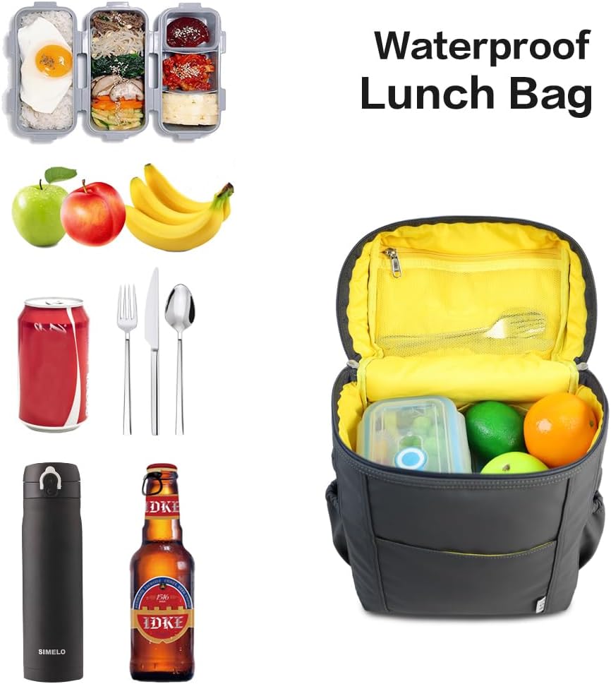 NOL Natural Organic Lifestyle Insulated Lunch Bags for Women Cooler Bag Lightweight Nylon Waterproof Lunch Box For Work (Dark gray, Large)