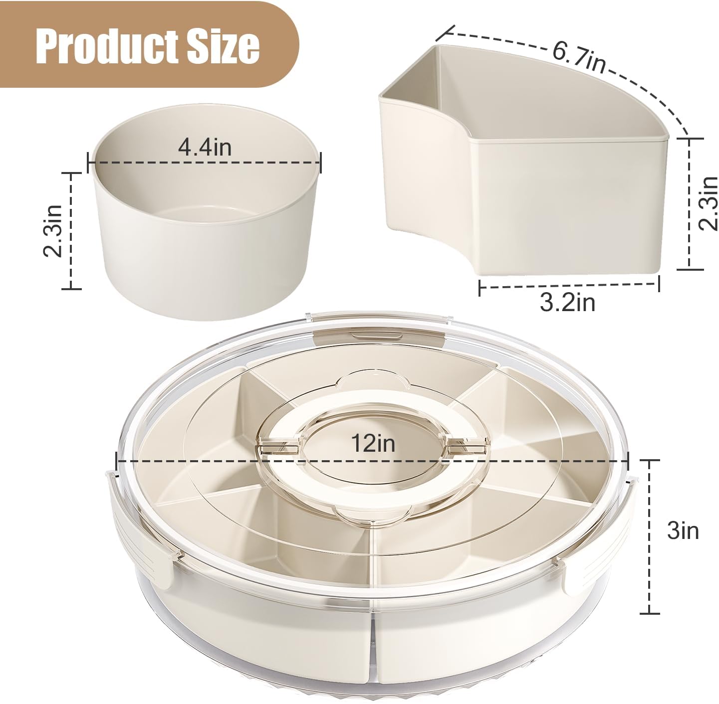 Divided Serving Tray with Lid and Handle,Large Snack Spinner,Snackle Box Container, Multi-Purpose Food Platter for Charcuterie Veggie Fruit, Taco Tuesday Movie Night Travel Beach Picnic Essentials