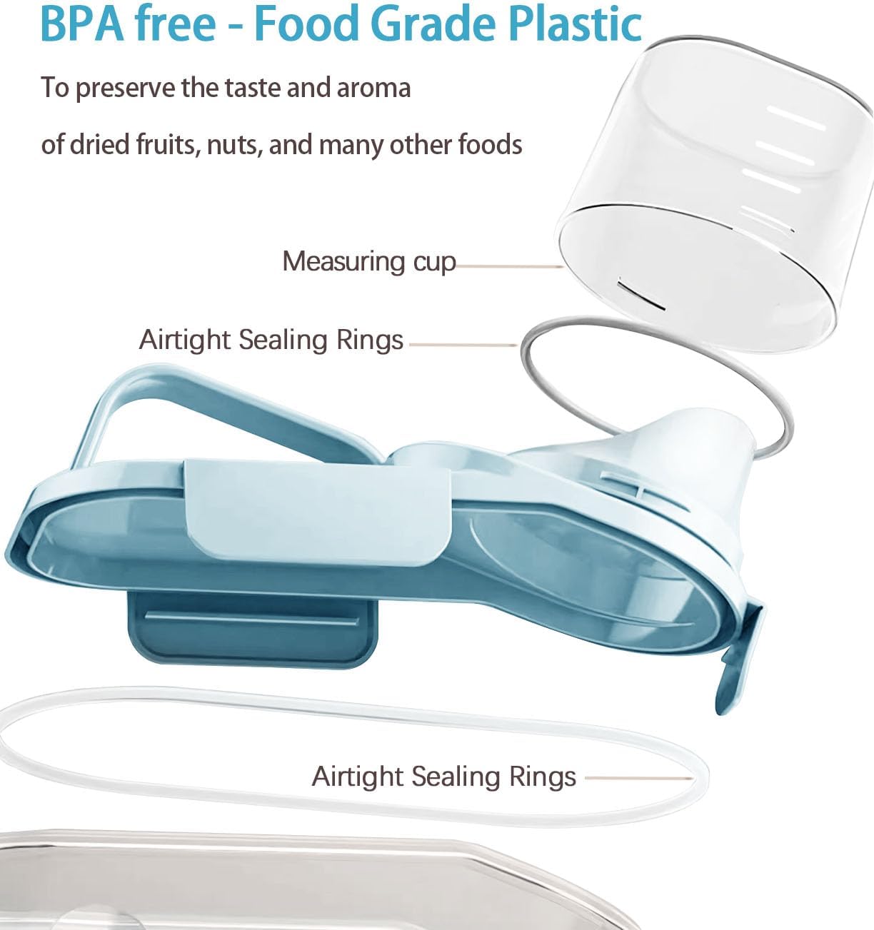 Cereal Containers Storage,2L Airtight Large Dry Food Storage Containers with Pouring Spout, Measuring Cup for Flour and Grain,BPA Free Plastic Dispenser