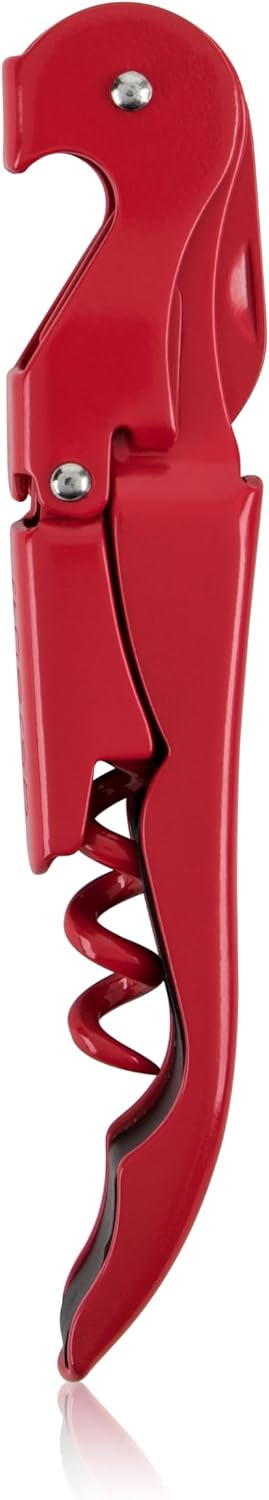 True Brands TrueTap Double Hinged Waiters Corkscrew, Top-notch Stainless Steel Opener with Foil Cutter Built to Last Wine Key Solid Red, Set of 1