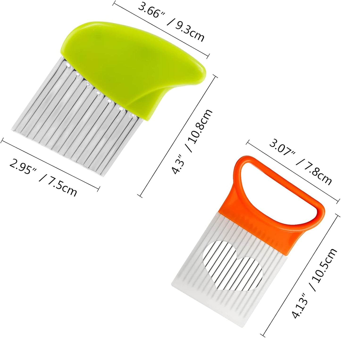 Luomorgo Stainless Steel Crinkle Cutter Knife Set, 1 Fork Slicing Helper & 3 Potato Carrot Wavy Knife French Fry Slicer Vegetable Wavy Chopper