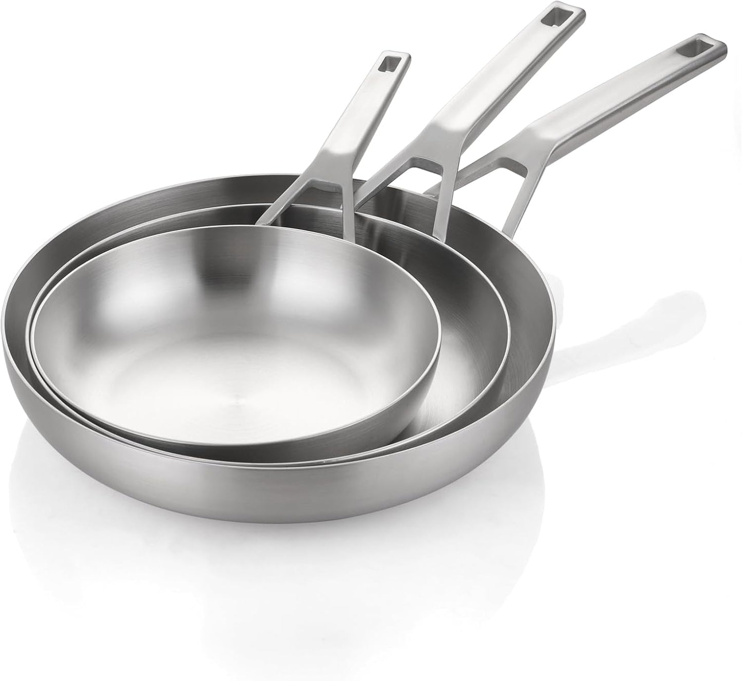 Stainless Steel Pan Set, All Cooktops Up to 600℉,Tri-Ply Stainless Steel Frying Pan Set, 8"+10"+12", Chef's pan,Skillets, Nontoxic Fast & Even Heat