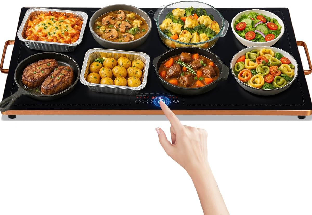 Electric Warming Tray (32''×18''), Adjustable Temperature, 10s Full Surface Heating, Smart Scheduling + Timer, Intelligent Digital Display, Food Warmer for Parties, Buffet, Home Use