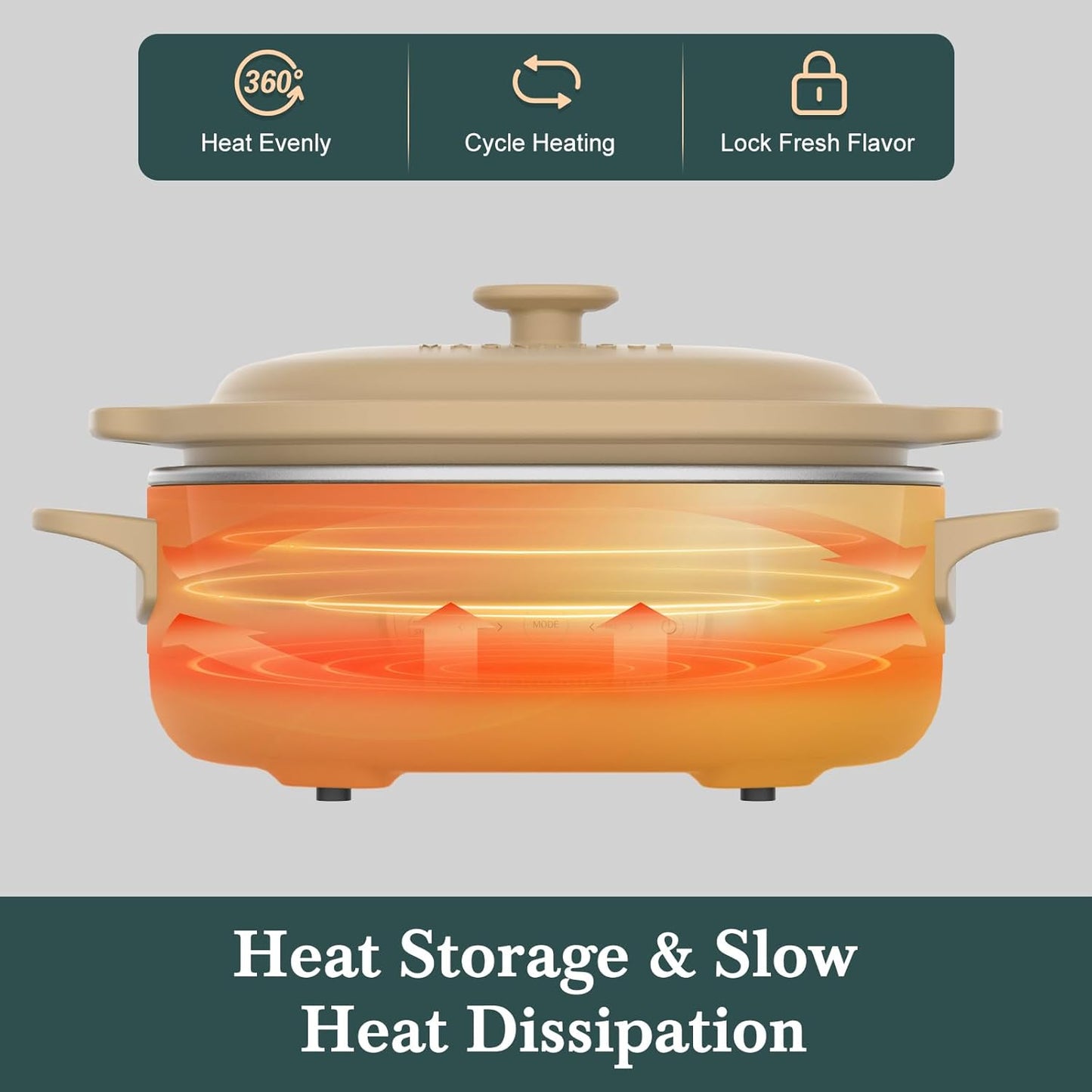 MAGNIFIQUE 4 Quart Claypot Multi-Cooker, with 8-in-1 Casserole Programmable Slow Cooker, Dutch Oven, Pasta, Nonstick Oven Safe Pot to 450°F, Brown