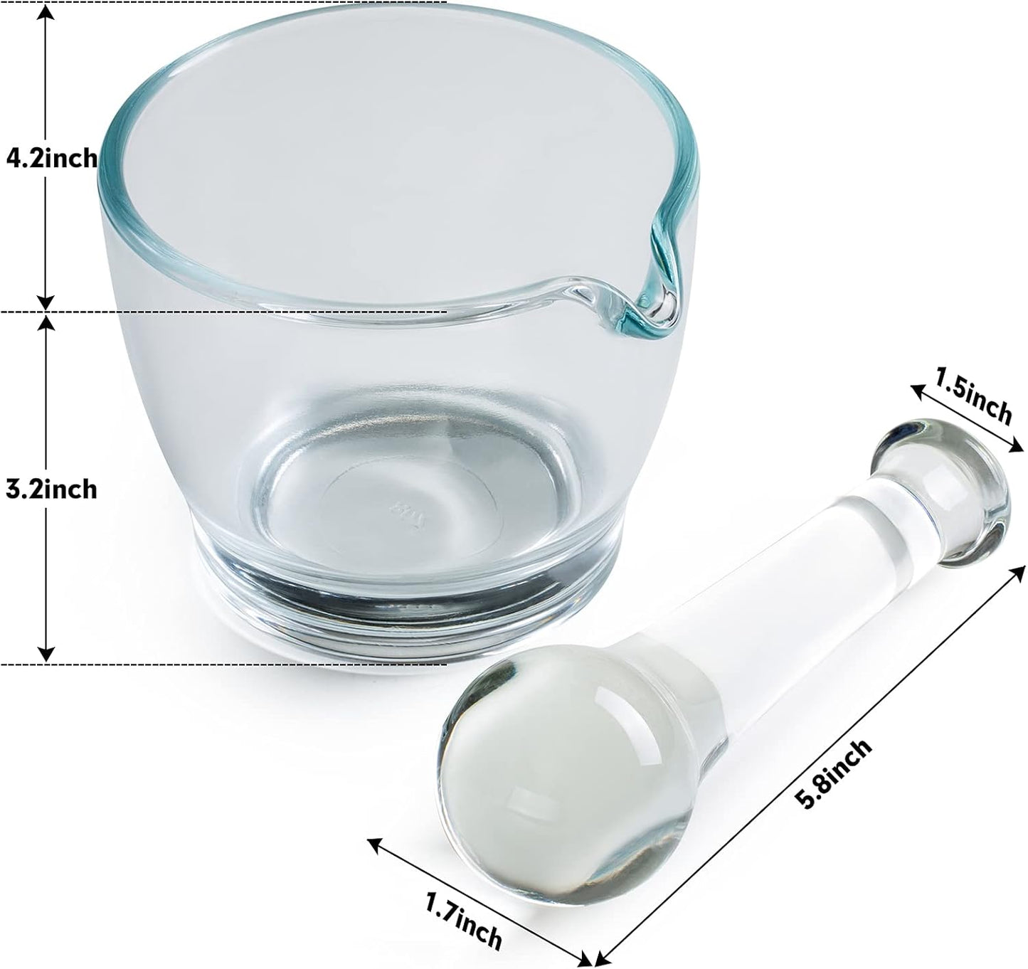 8oz Glass Mortar and Pestle Bowl, Medicine Grinder and Mixer for Pharmacy or Science Lab