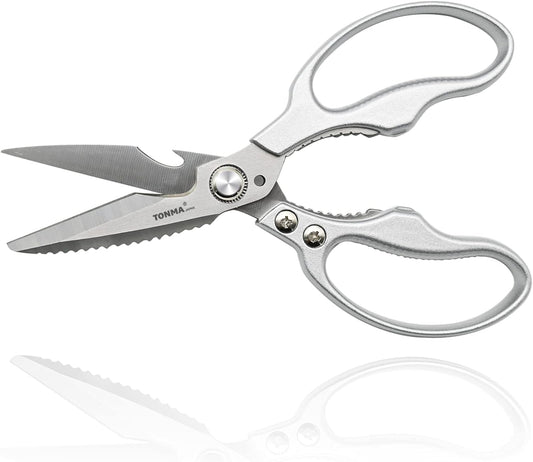 TONMA Kitchen Shears Heavy Duty [Made in Japan] Multipurpose Stainless Steel Poultry Shears, Japanese Kitchen Scissors Sharp Non-Slip Cooking Scissors for Chicken, Fish, Food, Herbs