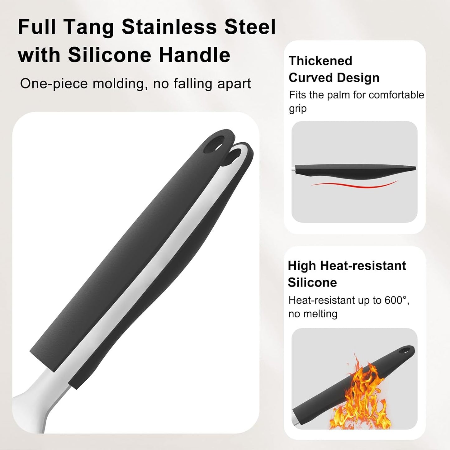 Beijiyi Fish Spatula Stainless Steel, 13.5" Large Metal Fish Spatula for Cast Iron Skillet Cooking and Grilling, Kitchen Slotted Turner with Full Tang Silicone Handle and Curved Blade